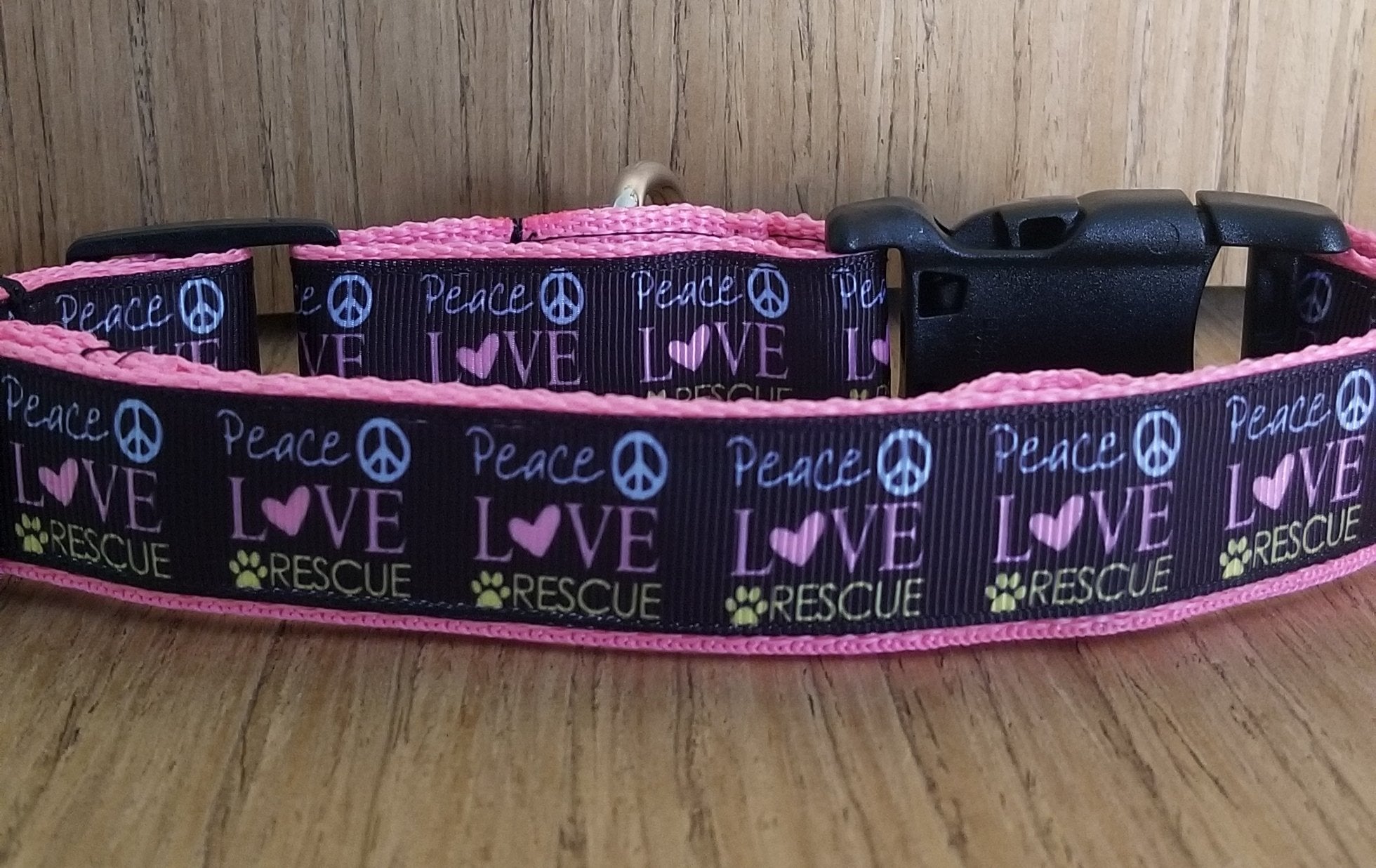 Collar/ Large/ Medium/ Peace Love and Rescue Pink - Waldessae, the best pet supplies ever