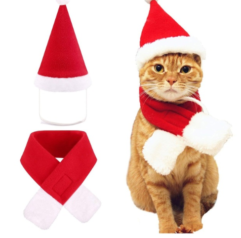 Pet supplies Christmas hat scarf set cat and dog small pet - Waldessae, the best pet supplies ever