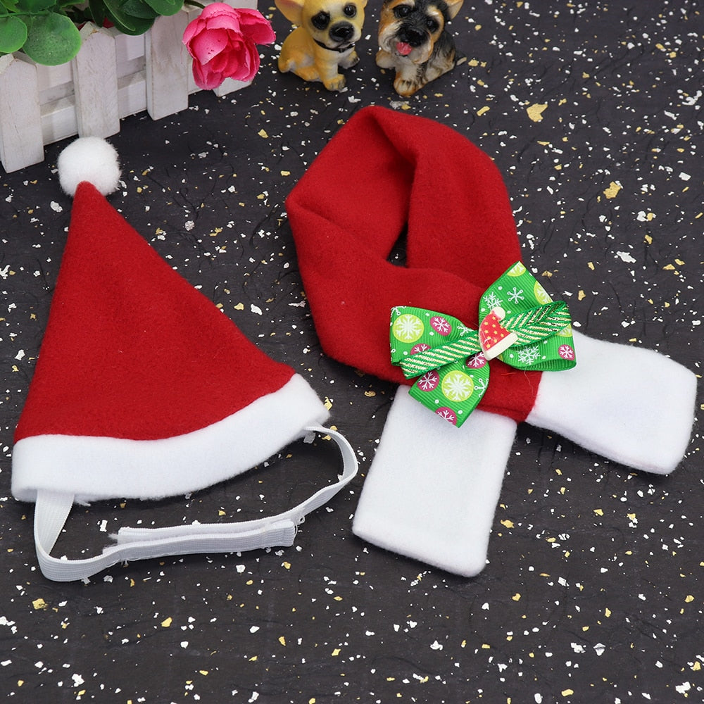 Christmas Dog Cat Hat Scarf Set Pet Accessories - Waldessae, the best pet supplies ever