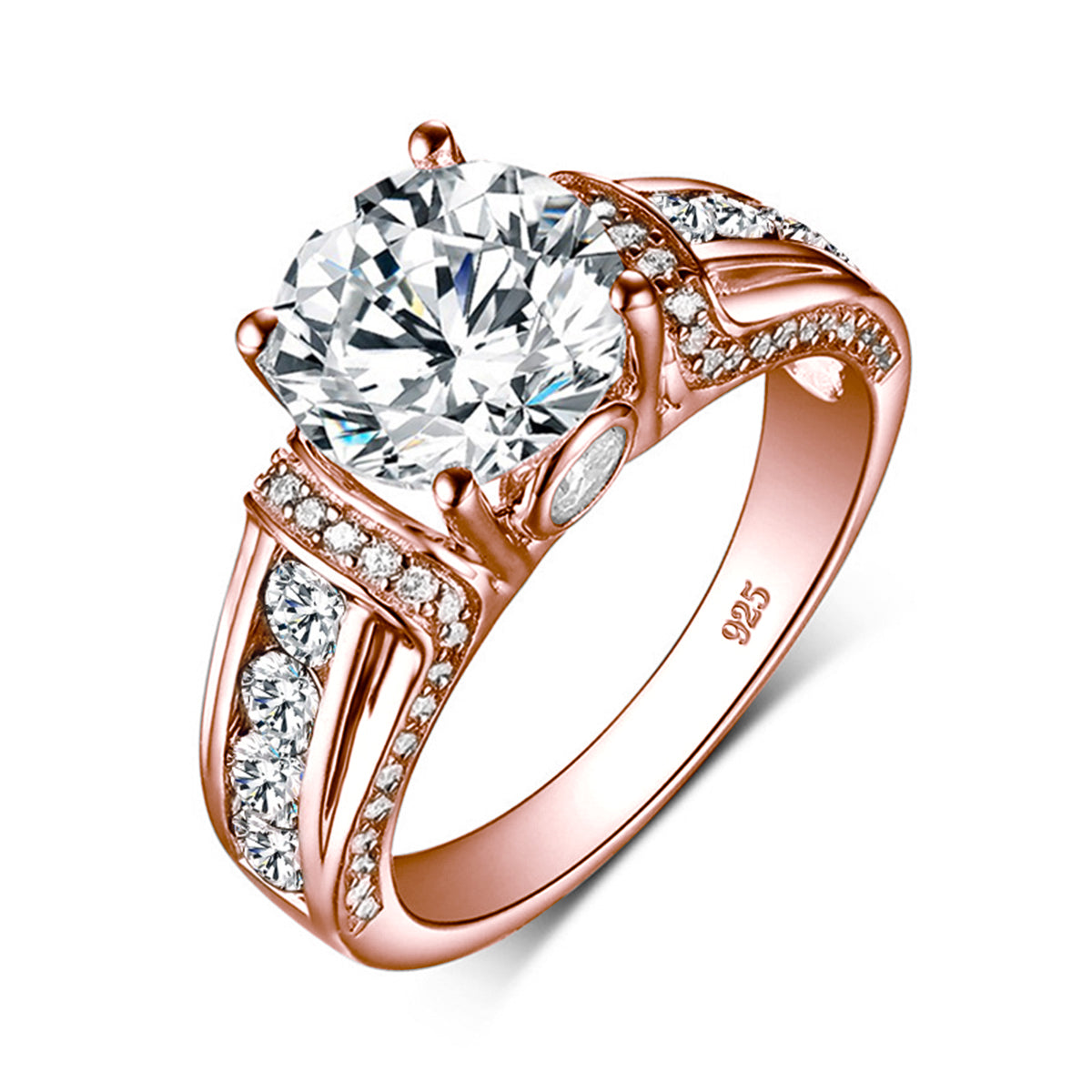 Real 925 Sterling Silver Moissanite Ring 2ct Rose Gold Plated Women's - Waldessae, the best pet supplies ever