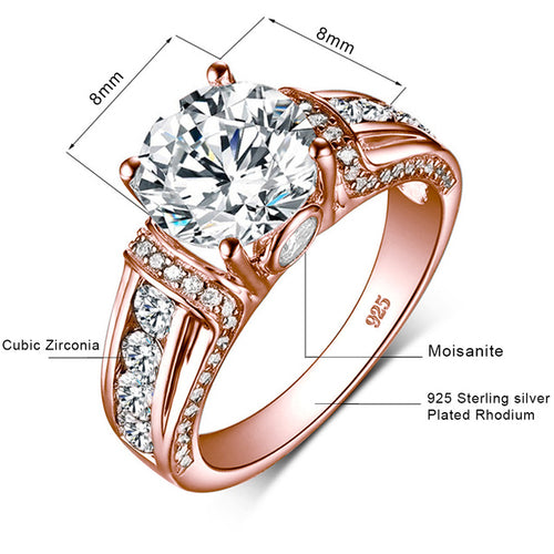 Real 925 Sterling Silver Moissanite Ring 2ct Rose Gold Plated Women's - Waldessae, the best pet supplies ever