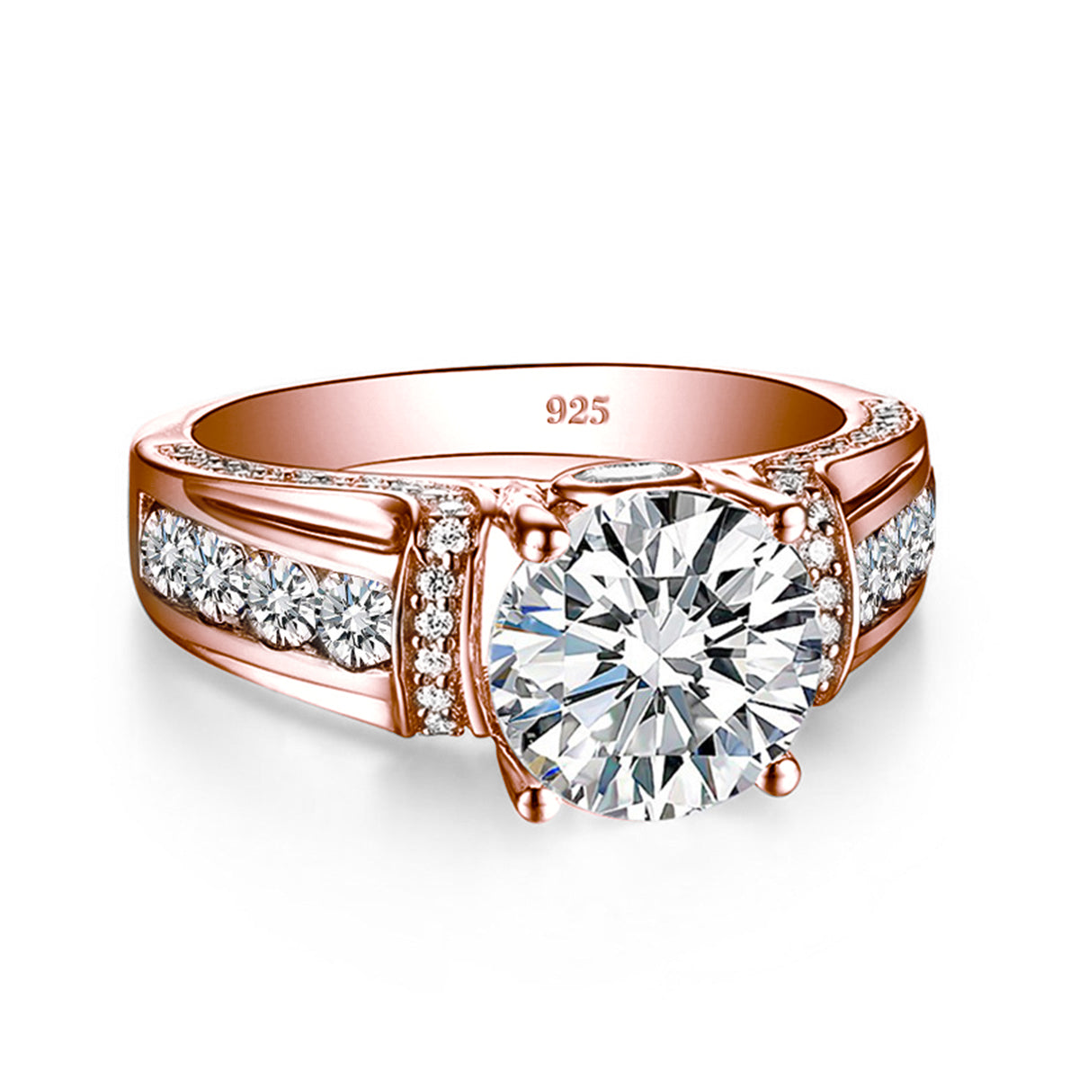 Real 925 Sterling Silver Moissanite Ring 2ct Rose Gold Plated Women's - Waldessae, the best pet supplies ever