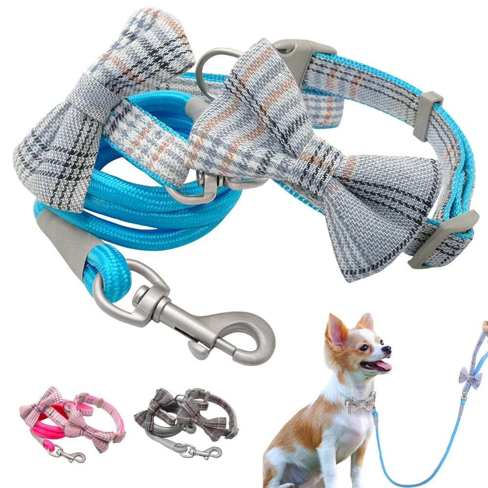 Small Dog Collar Bow and Leash Set Bowknot Nylon - Waldessae, the best pet supplies ever