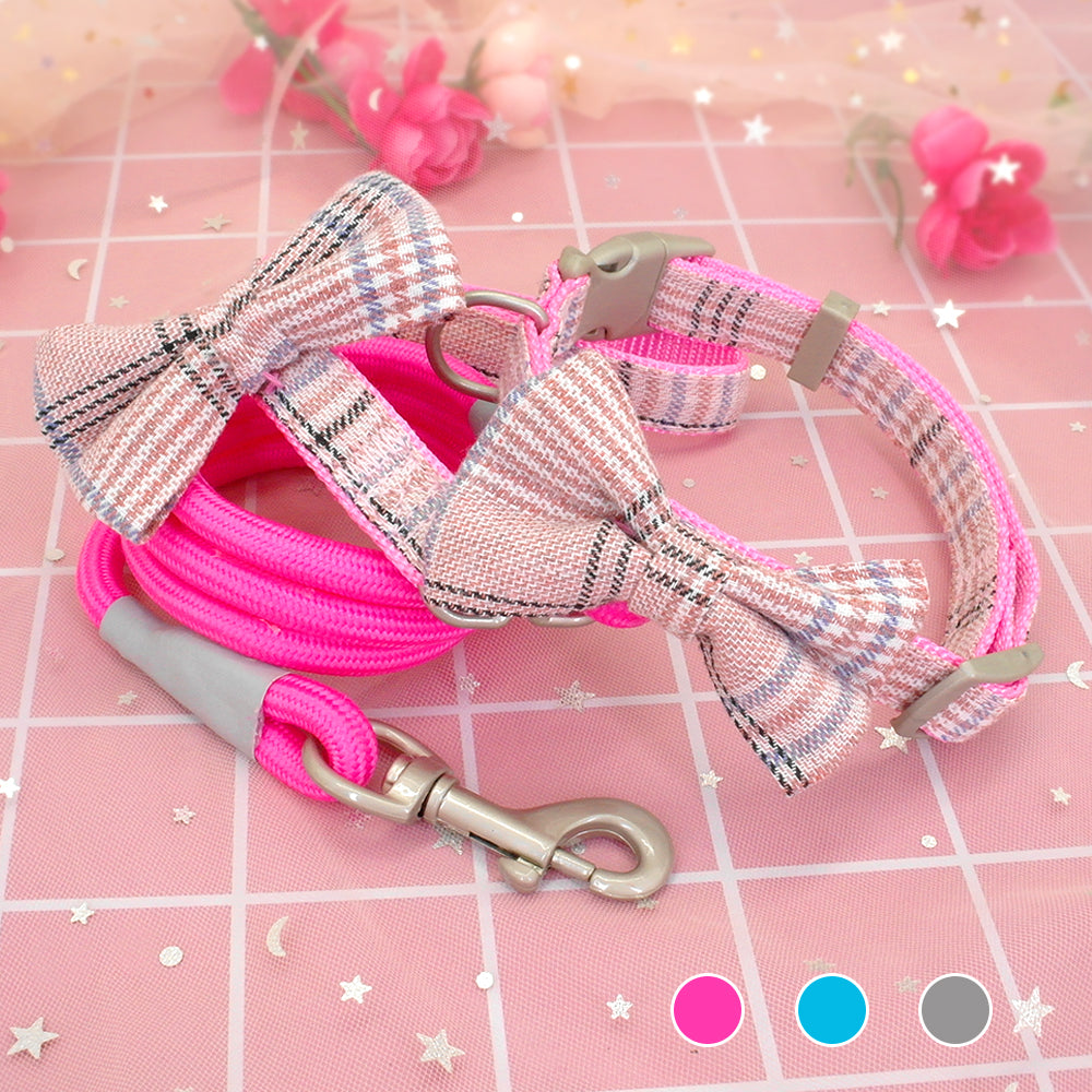 Small Dog Collar Bow and Leash Set Bowknot Nylon - Waldessae, the best pet supplies ever